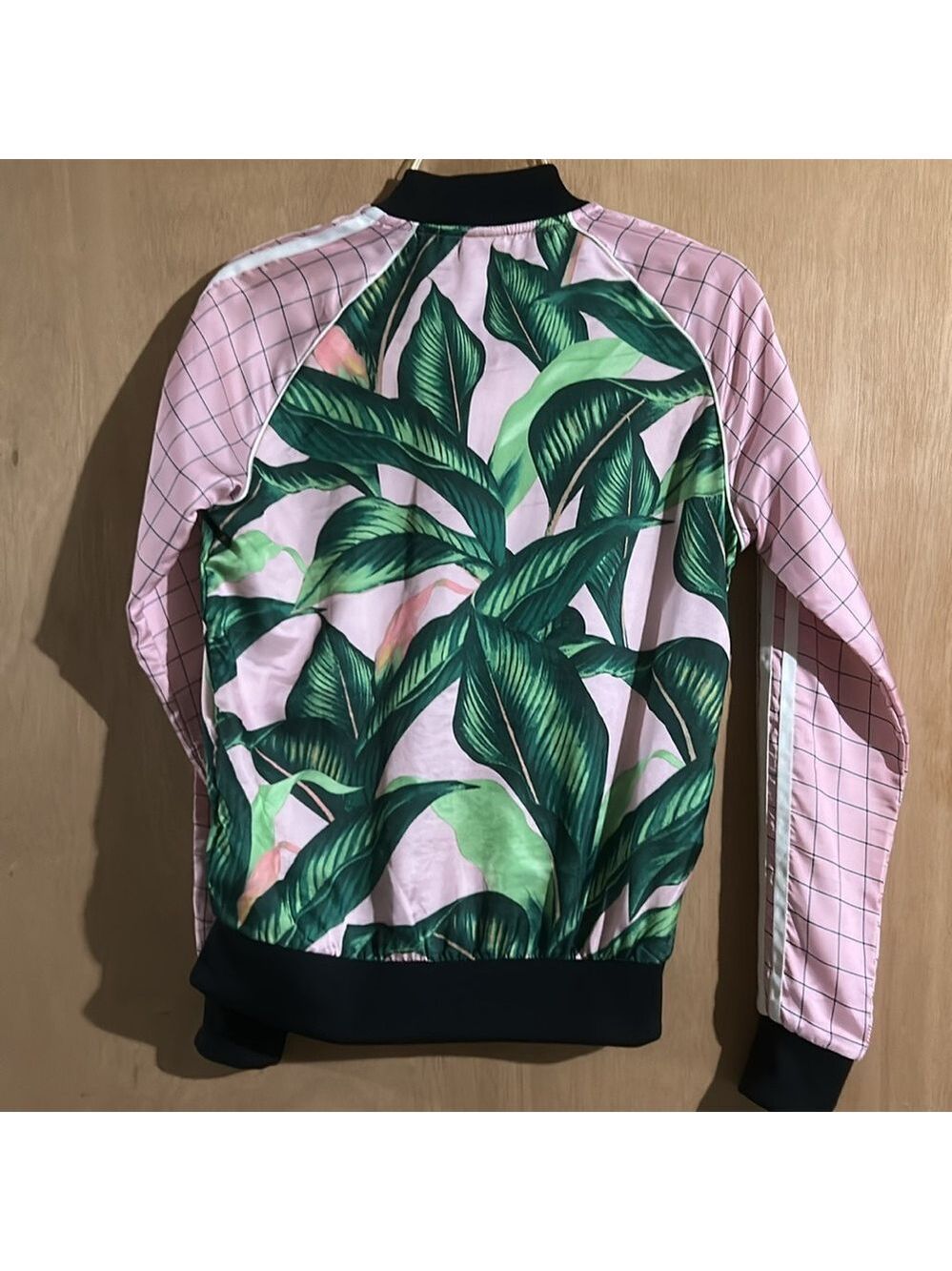 Adidas Women's Pink and Green Leaf Bomber Jacket - Picture 7 of 8